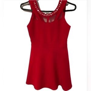 Place Red Kids Dress with Embellished Neckline